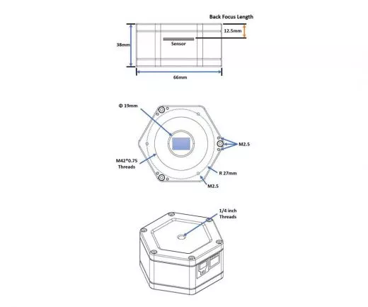 TS-Optics TS174M USB3.0 MONO Astrokamera - Luftkühlung - Sensor D=13,4 mm