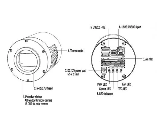 TS-Optics ToupTek Farb Astrokamera 533CP Sony IMX533 Sensor D=16 mm