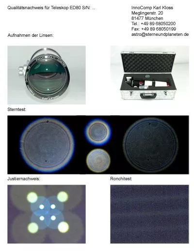 Qualittsnachweis fr unseren ED80: