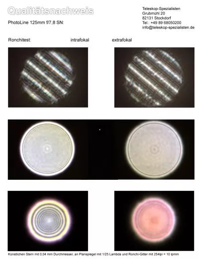 Ein Qualittsnachweis / Testbericht mit Sterntest und Ronchi fr einen TS-Optics PhotoLine 125mm f/7,8 FPL53 und Lanthan
