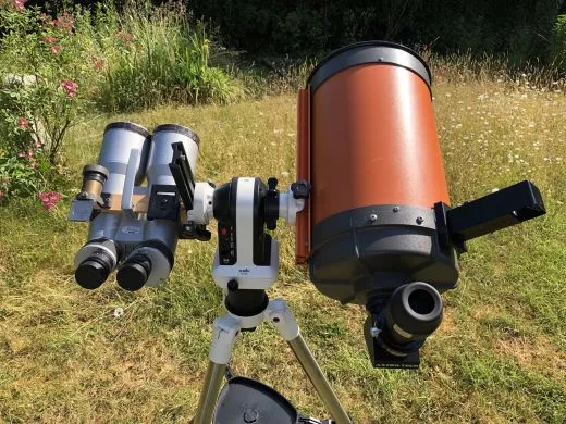 Fernglas und Celestron C8 auf Skywatcher AZ-GtiX Montierung
