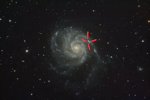 Image taken with Supernova SN 2023ixf in M101 with EDGE 9.25 0.7x reducer, EQ8, ZWO 2600MC