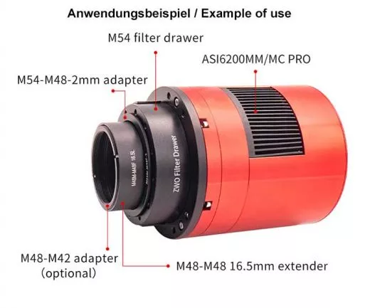 ZWO Filterschublade fr 2 Filter mit M54x0,75 Anschluss fr Vollformatkameras