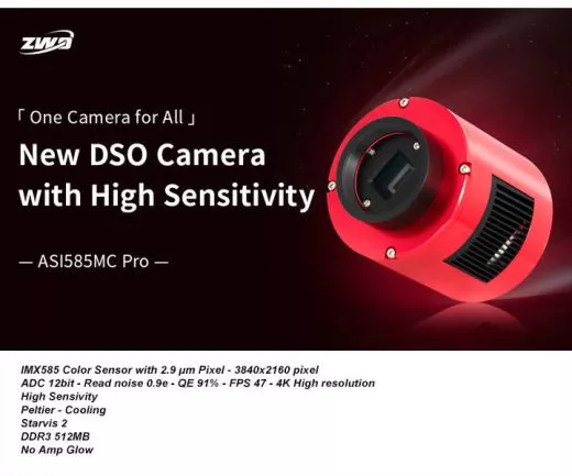 ZWO ASI585MC Pro gek�hlt, Sensor D=12,84 mm, Pixel 2,9 �m Color Astrokamera