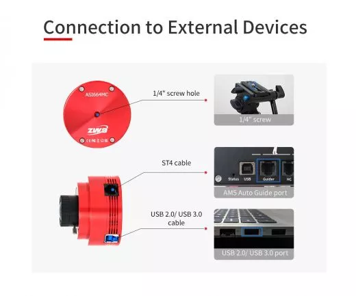 ZWO ASI676MC USB3.0 Farb Astrokamera - Sensor D=10,05 mm, 2,00 µm Pixel