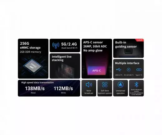 ZWO ASI2600MC Farb Astrokamera mit Guidingsensor und ASIAir - Chip D=28,3 mm