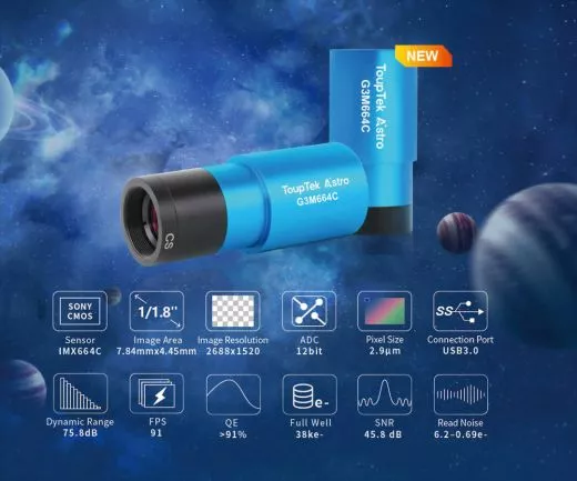 TS-Optics ToupTek G3M664C Color Planetary Camera and Autoguider - Chip D=9.01 mm
