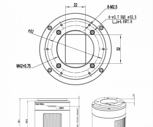 TS-Optics ToupTek monochrome Astrokamera 585MP, Sensor D=12,78 mm - 1,25-Filterrad und 7 Filter