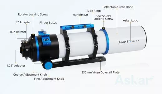 Askar 91F - 91mm 609mm f/6.7 Quadruplet Flat-Field Astrograf / Beobachtungsfernrohr