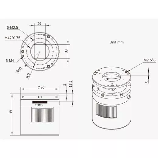 Aktion: ZWO ASI2600MC Pro / gekühlte Farb-Astrokamera - CMOS - Sensor D= 28,6 mm neue Version ab Oktober 2025