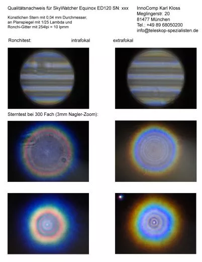 SkyWatcher Equinox ED120 Sterntest und Ronchi