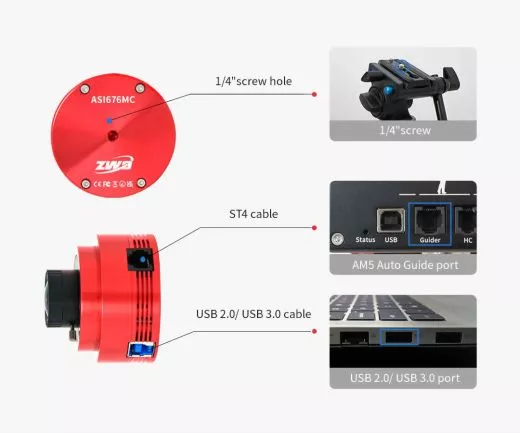 ZWO ASI676MM USB3.0 Monochrome Astrokamera - Sensor D=10,05 mm, 2,00 µm Pixel