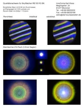 Sterntest und Ronchi fr einen SkyWatcher Startravel-150 750mm f