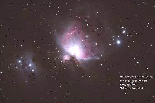 Orionnebel M42 mit einem APM Super APO 107/700mm.