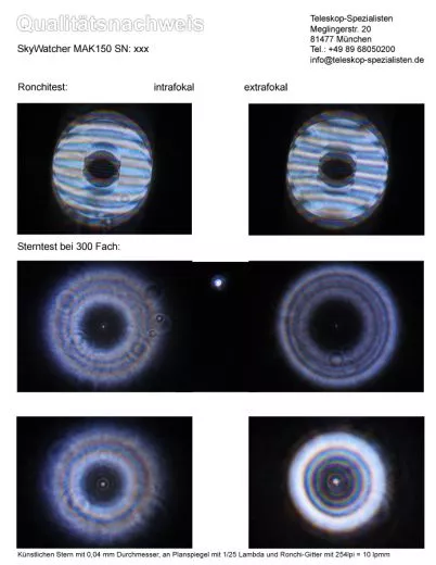Sterntest und Ronchi fr einen Skywatcher Skymax-150 Pro 150/180