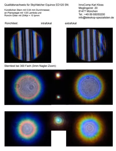 Sterntest und Ronchi fr einen SkyWatcher Equinox ED120