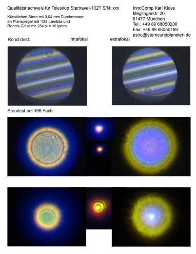 Sterntest und Ronchi fr einen Skywatcher Startravel-102 102/500