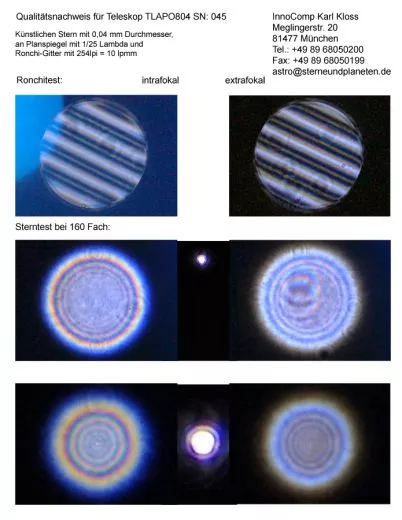 Sterntest und Ronchi fr einen TLAPO804-3 TS PHOTOLINE 80/480mm