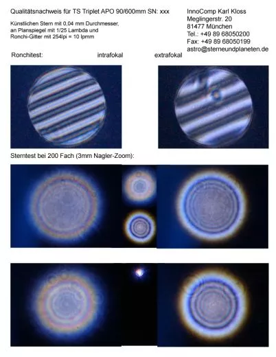 Sterntest und Ronchi fr einen TS Triplet APO 90/600mm FPL53 Car