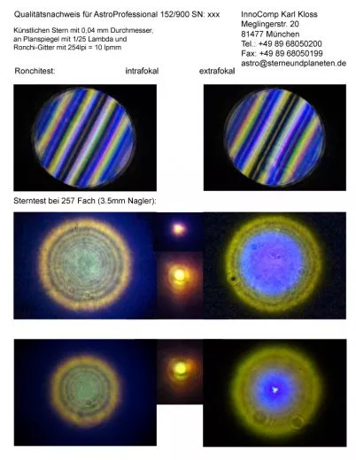Sterntest und Ronchi fr einen Astro-Professional 152mm/900mm f/