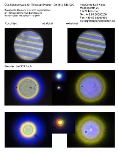 Sterntest und Ronchi fr einen Skywatcher Evostar-120 120/1000mm