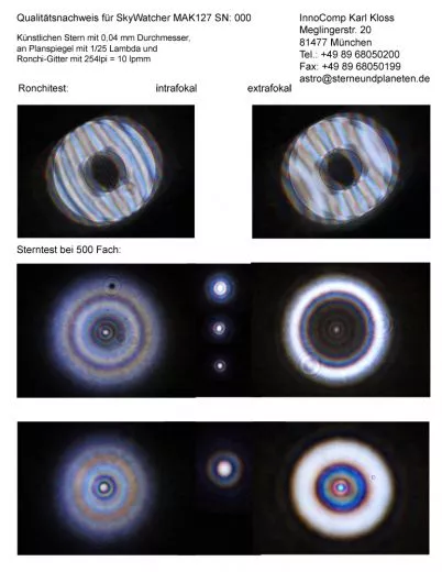 Sterntest und Ronchi fr einen SkyWatcher Maksutov 127/1500.
