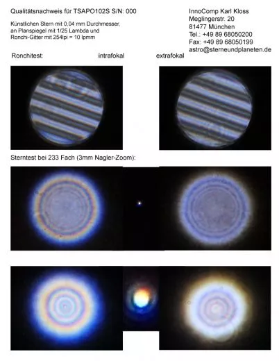 Sterntest und Ronchi fr einen TSApo102S TS PHOTOLINE 102/700mm