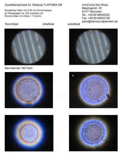 Sterntest und Ronchi fr einen TS TLAPO804 TS 80/480mm F/6 Tripl