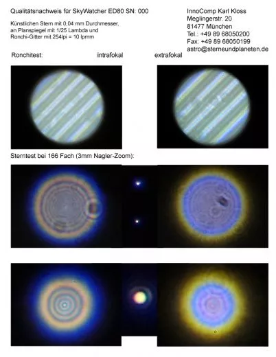 Sterntest und Ronchi fr einen Skywatcher Equinox 80 - 80/500mm
