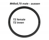 TS Adapter mit T2 Innengewinde und M48x0,75 Außengewinde - kurzbauend