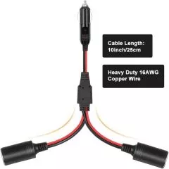Zigarettenanznder Verteiler mit Steckdose, 2-Fach Y-Kabel 100W 12V/24V Doppelsteckdose Splitter Zigarettenanznder Stecker [17cm oder 30cm | 15A | 16AWG]
